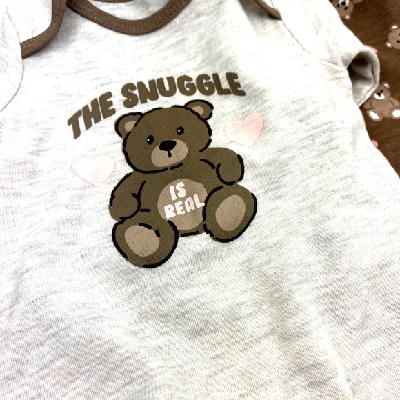 Little Lass Baby Girls Size 3/6m The Snuggle is Real Matching 3pc Set Bear Heart - Picture 6 of 8